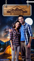 Couple enjoys summer camping under a starry sky psd