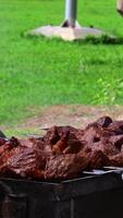 Marinated skewers are prepared on a barbecue grill over charcoal. Shish kebab or shish kebab is popular in Eastern Europe. Shish kebab was originally made from mutton. BBQ grilled beef kebab. video