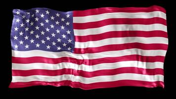 Animated, waving flag of America, USA, on black background. Embodying a patriotic spirit, suitable for cultural, sports, and national event promotions. 3D animation. video