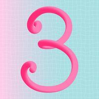 Number three 3d neon liquid logo text design. Cute retro style gradient print. Colorful nostalgic y2k greeting card, sticker, banner. Holiday holographic poster. Vibrant illustration. vector