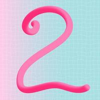 Number two 3d neon liquid logo text design. Cute retro style gradient print. Colorful nostalgic y2k greeting card, sticker, banner. Holiday holographic poster. Vibrant illustration. vector