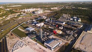 Aerial view of Coal-fired power station with solar panels. Dominican Republic video