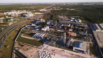 Aerial view of Coal-fired power station with solar panels. Dominican Republic video