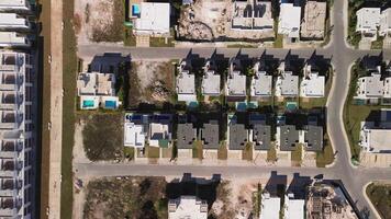 Top down view. New district. View from above. Construction of apartment building video