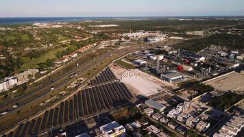 Aerial view of Coal-fired power station with solar panels. Dominican Republic video