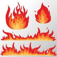 Set of red and orange fire flame. vector