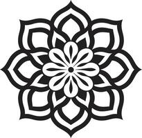 Zen Blossom Sleek Mandala with Intricate Pattern in Black Divine Mandala Monochromatic Emblem Featuring vector