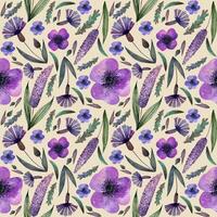 Seamless pattern meadow lilac flowers and herbs, cornflowers, lilac pattern on beige background vector