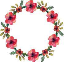 Round frame. A wreath of wild meadow flowers. Poppies and herbs vector