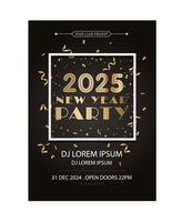 Party 2025 poster template dark dynamic confetti vector