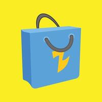 Shopping bag icon in flat style isolated on yellow background illustration. blue shopping bag icon in isometric 3d style on a white background. Basic element design illustration vector