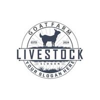 Goat logo design goat farm illustration cattle livestock silhouette retro rustic vector