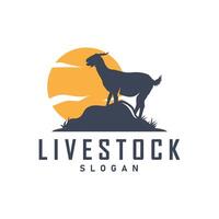 Goat logo design goat farm illustration cattle livestock silhouette retro rustic vector