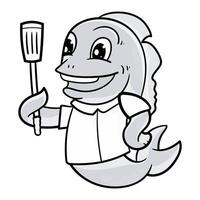 linda pescado línea dibujos animados ilustración. animal comida icono concepto aislado. plano dibujos animados estilo colorante página vector
