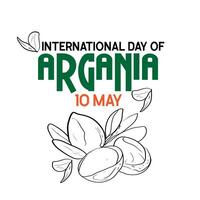 International day of argania celebration design with the argan oil. Hand drawing line Argan oil nuts with plant illustration. International Day of Argania celebration poster design vector