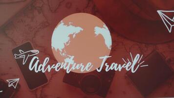 aventure Voyage une inscription sur Contexte de tournant Terre globe. graphique présentation avec avion symbole video