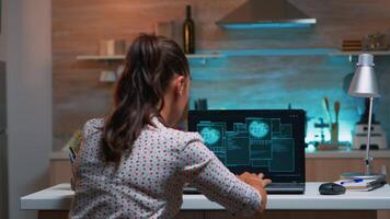 Hacker failing matching password and nervously closing laptop in midnight. Woman programmer writing a dangerous malware for cyber attacks using performance computer late at night. video