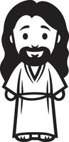 Divine Guide Cartoon Jesus in Black Gentle Guardian Cute Black vector