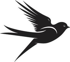 elegante vuelo fantasía linda pájaro caprichoso con alas encanto negro ic vector