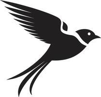 caprichoso planeo negro pájaro etéreo con alas encanto linda pájaro en negro vector