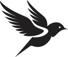 Ethereal Winged Charm Cute Bird in Black Serene Avian Elegance Black vector