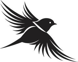 Ethereal Flight Cute Black Bird Dynamic Glide Flying Bird in Black vector