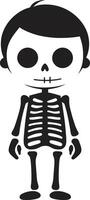 Cute Skeletal Ensemble Full Body Friendly Bone Mascot Black vector