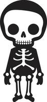 Friendly Bone Mascot Full Body Chirpy Skeleton Pose Black vector