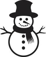 Fluffy Snowman Friend Cute Whimsical Winter Charm Black vector