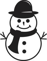 Fluffy Frosty Wonder Cute Whimsical Snowman Serenade Black vector