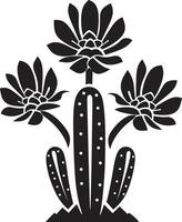 Prickly Beauty Black Cactus Arid Mirage Wild Cacti in Black vector