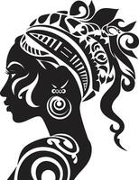 Empowered Essence Ethnic Woman Face Tribal Tranquility Black for Woman Face Emblem vector