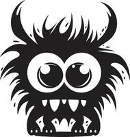 Furry Friends Cute Doodle Monster Emblem in Black Whimsical Wobblies Black for Monsters vector