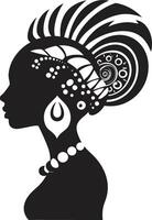 patrimonio musa negro para tribal mujer majestuoso maven étnico mujer cara emblema en negro vector