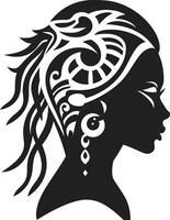 majestuoso maven negro para tribal mujer cultural armonía étnico mujer cara emblema en negro vector