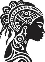 Divine Lines Tribal Woman Emblem in Black Empowered Essence Black for Woman Face vector