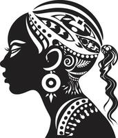 Tribal Threads Ethnic Woman Face Soulful Symmetry Ethnic Woman Glyph in Black vector