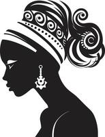 Serenity Silhouette Tribal Woman Glyph in Black Majestic Maven Ethnic Woman Emblem in Black vector