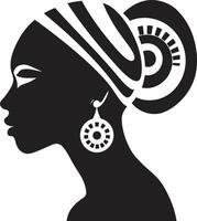 tribal hilos negro para mujer cara conmovedor simetría étnico mujer emblema en negro vector