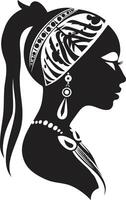 Eternal Echoes Ethnic Woman Glyph in Black Majestic Maven Black for Tribal Woman vector