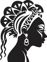 Empowered Heritage Ethnic Woman Face Serenity Silhouette Tribal Woman Glyph in Black vector