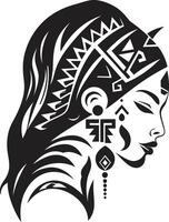 cultural resplandor tribal mujer emblema en negro patrimonio musa negro glifo para mujer cara vector