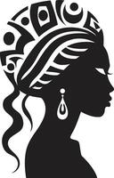 Mystic Femme Ethnic Woman Glyph in Black Serenity Silhouette Black for Tribal Woman vector