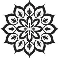 Zen Blossom Mandala with Intricate Pattern in Black Divine Mandala Black Emblem Unveiling vector