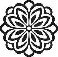 Enchanting Radiance Monochromatic Mandala in Black Brilliance Zen Blossom Mandala with Intricate Pattern in Black vector