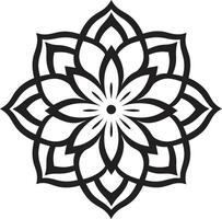 Zen Blossom Mandala with Intricate Pattern in Black Divine Mandala Black Emblem Unveiling vector