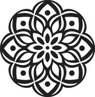 Zen Blossom Sleek Mandala with Intricate Pattern in Black Divine Mandala Monochromatic Emblem Featuring vector