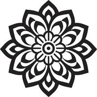 Divine Radiance Sleek Mandala with Intricate Pattern in Black Soulful Symmetry Monochrome Emblem Showcasing Mandala in Elegant vector