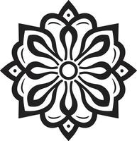 Majestic Circularity Sleek Black Depicting Mandala in Sacred Geometry Unleashed Mandala Emblem Featuring Monochrome Pattern vector