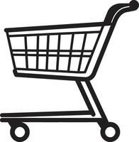 Retail Elegance Black Shopping Trolley Emblem in Trolley Tango Sleek Featuring Black Shopping Cart vector